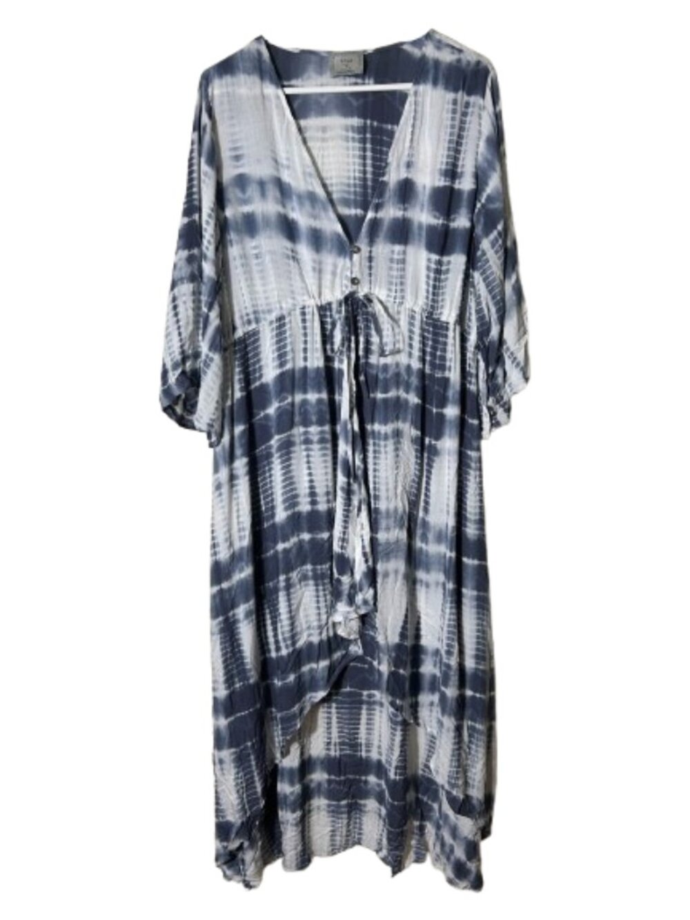 Chalet blue white tie dye high low midi dress womens M flowy relaxed shibori